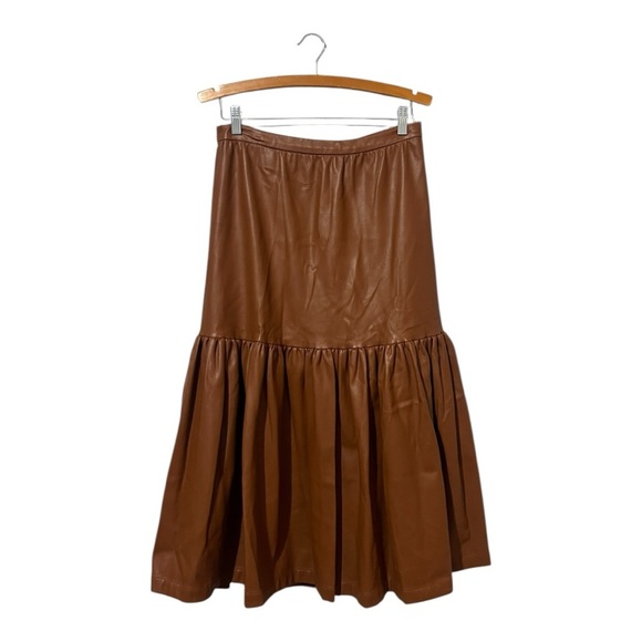 STAUD Orchid Vegan Leather Tiered Midi Skirt Women's Size 6 Banded Waist - Picture 2 of 7